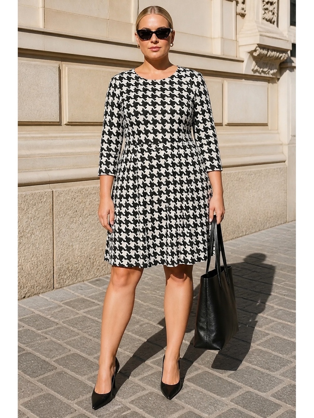 AB Studio Black and White Houndstooth Pattern Dress Size 12